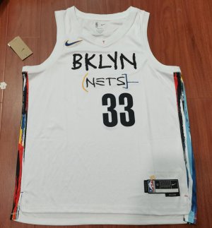 Maillot de Basket #33 Claxton Brooklyn Nets 2022-23 city Blanc Imprimé